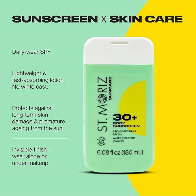 St Moriz Suncare SPF - Sunscreen - Water Resistant Sunscreen Moisturizing Lotion + Vitamin E - Oxybenzone & Octinoxate Free - Vegan - Body, 30, Sun Protection Factor (SPF)-FemmiqueWomen