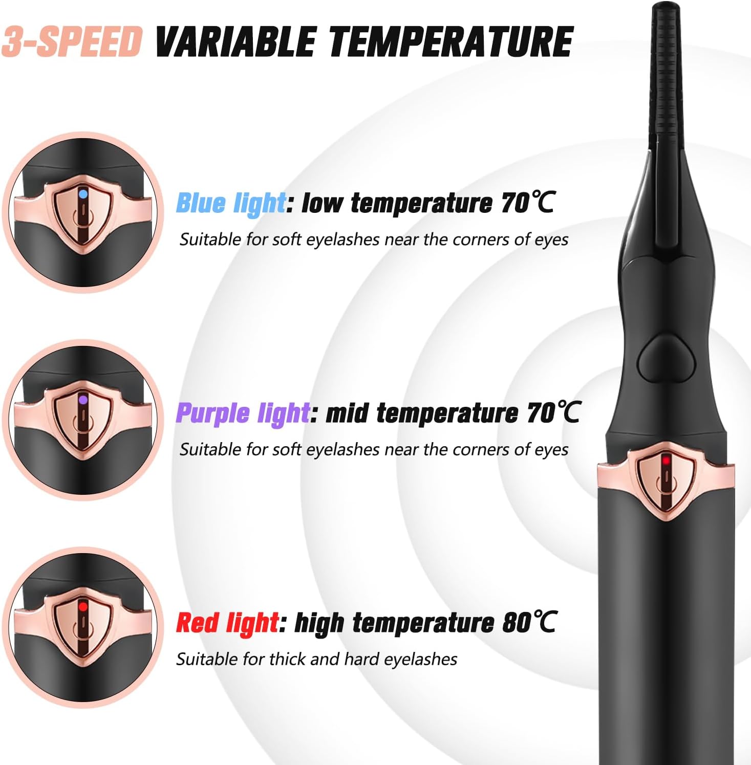 Heated Eyelash Curler, Portable Eyelash Curler Eyelash, Mini Electric Eyelash Curler Rechargeable, Quick Curling Long-Lasting, Makeup Tools Gift for Women Girls (Black)-FemmiqueWomen