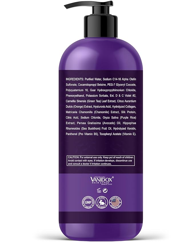 Sulfate Free Brass Toning Purple Shampoo for Blondes, Brown Highlighted, or Bleached Hair, Infused with Purple Rice Extract, Hyaluronic Acid, Vitamin E, and Chamomile Extract (16 fl oz)-FemmiqueWomen