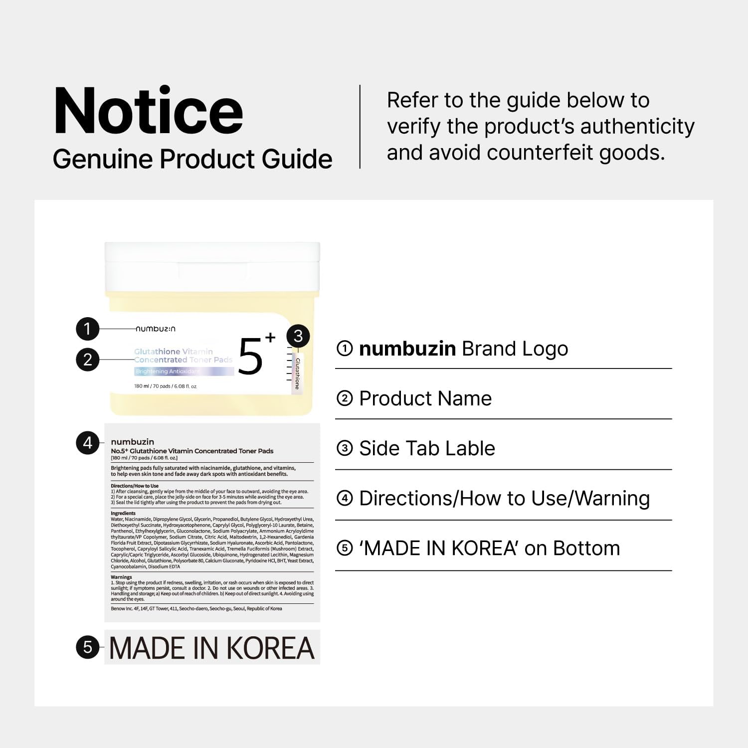 numbuzin No.5 Toner Pads | Vitamin-Niacinamide Concentrated Pad | Double-Sided | Glutathione, Niacinamide, PHA & LHA | Exfoliation, Hyperpigmentation Care | 70 Pads/180 ml-FemmiqueWomen