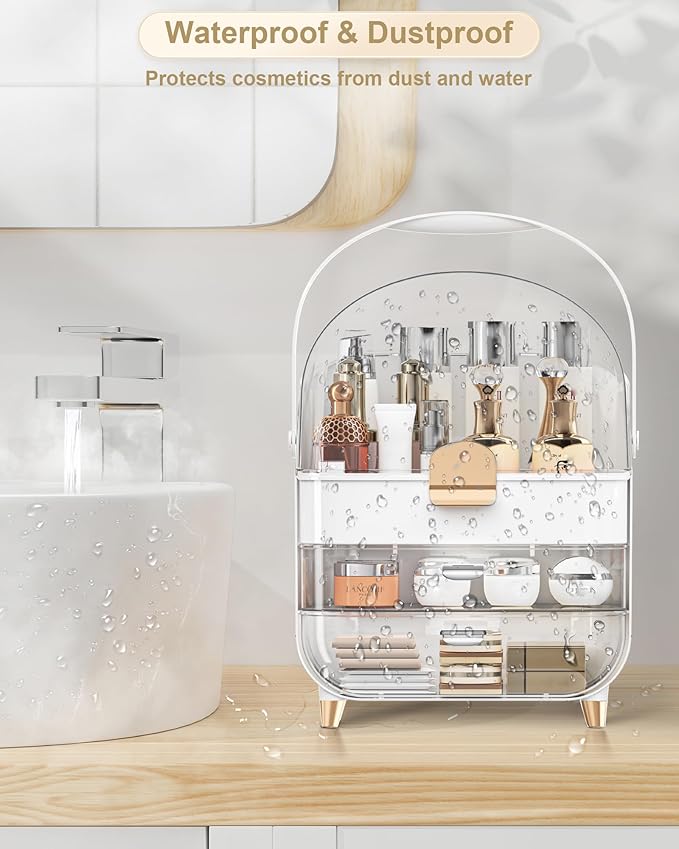 Makeup Organizer, Skincare Holder Bathroom Counter Organizer, Storage Box Cosmetic Display Cases, Teen Girl Gifts Trendy Stuff Make up Organizers for Vanity, Dresser, Countertop (Rose Gold)-FemmiqueWomen