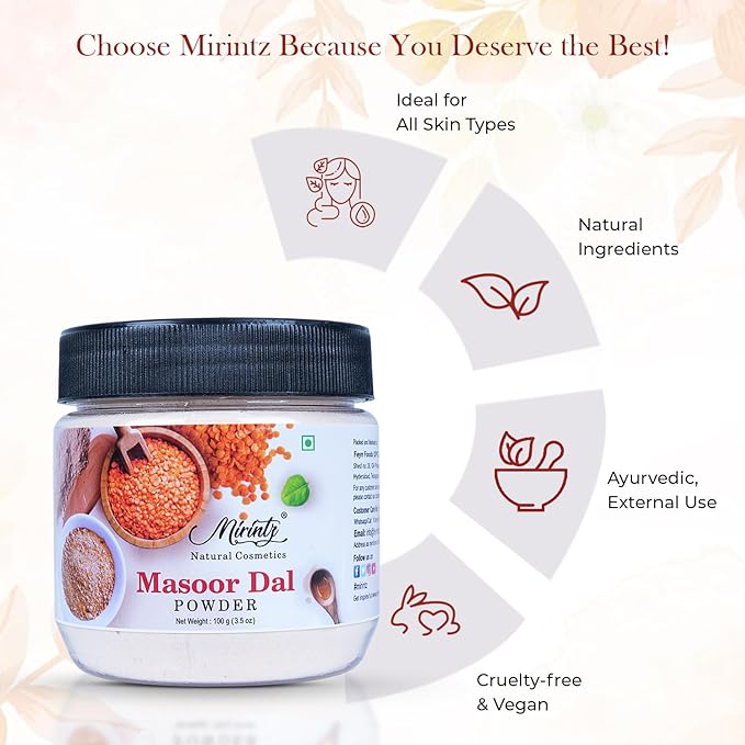 100% Natural Masoor Dal Powder | (3.5 Oz) Organic Lentils Powder for Face & Skin | Red Lentils Powder for Natural Face Pack | Dried Masoor Dal Cleansing Powder & Skin Brightener for Face-FemmiqueWomen