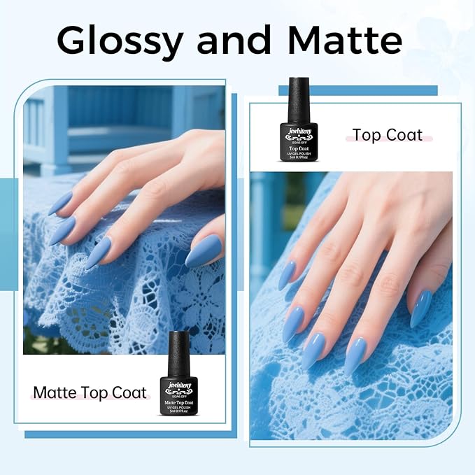 JEWHITENY Poly Nail Gel Kit 14 Colors Purple Nude Grey Black Blue Glitter Tones Starter Kit with UV Lamp Matte & Glossy Top & Base Coat All-in-One Designs DIY At Home-FemmiqueWomen