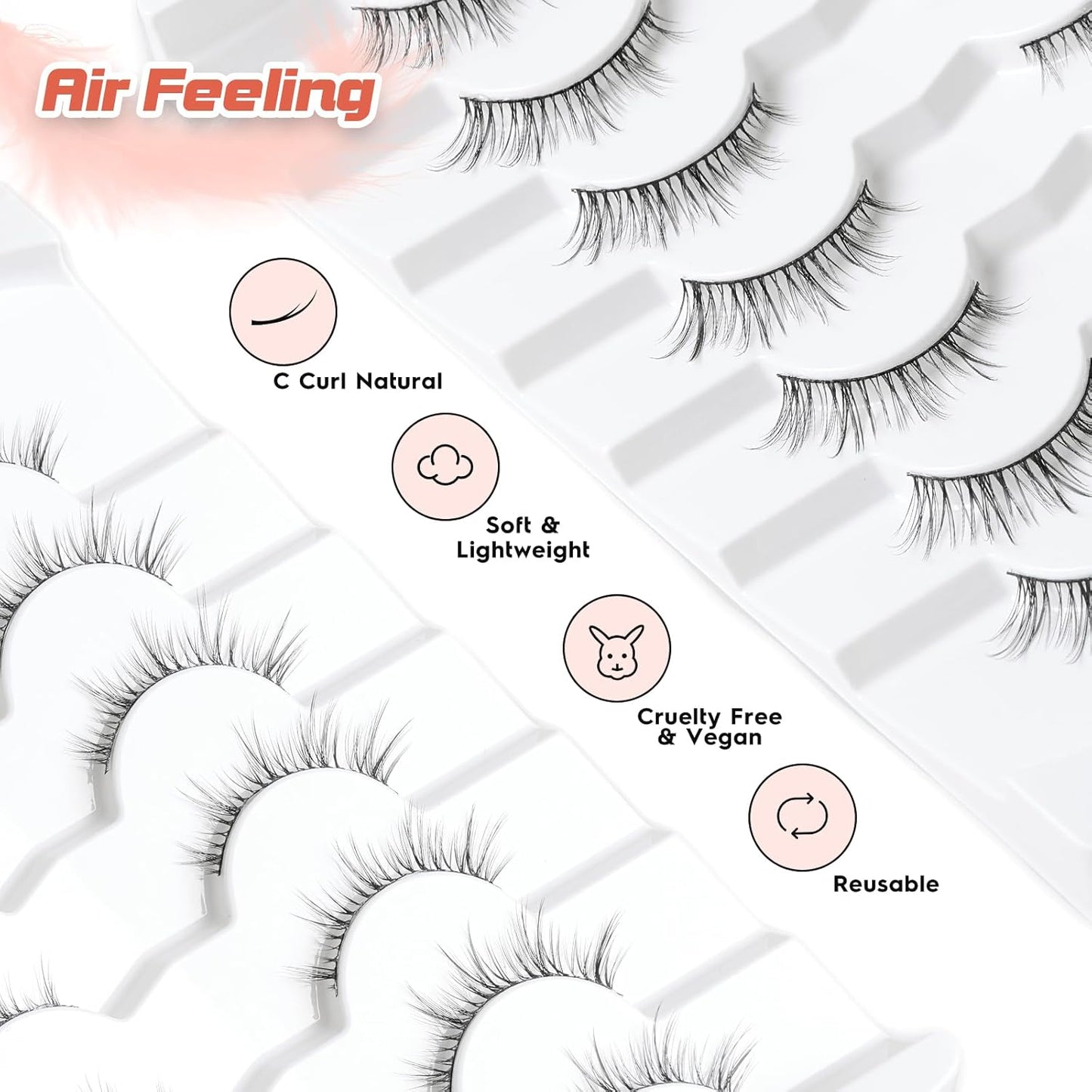 Natural Eyelashes 10MM Short Lashes Cat Eye Lashes Wispy False Eyelashes Manga Lashes Soft Strip Lashes 3D Volume Lashes Fake Eyelashes 7 Pair Siligli-FemmiqueWomen