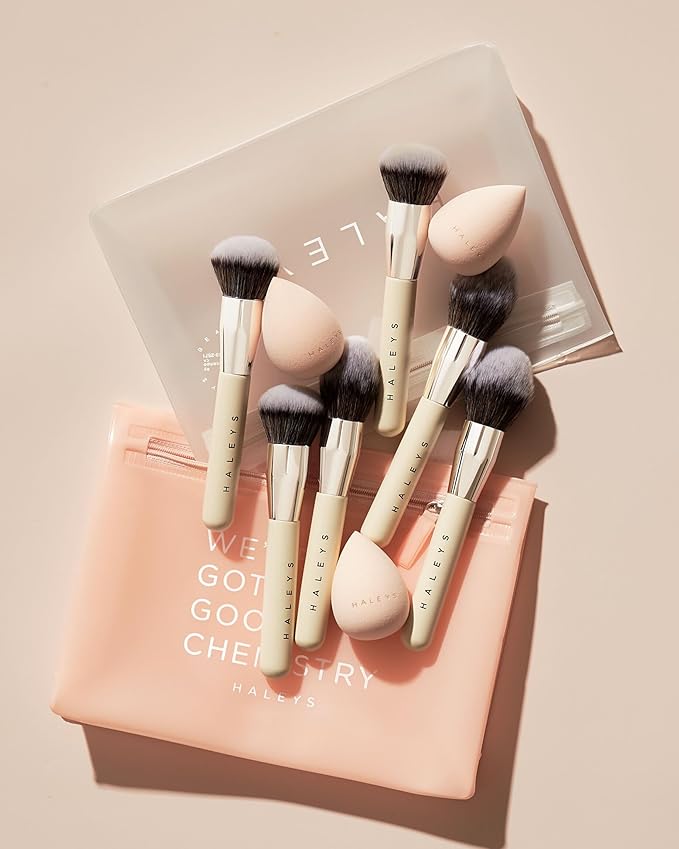 HALEYS Kabuki Makeup Brush VEGAN+CRUELTY-FREE, Sustainable Wood, Vegan Bristles for Airbrushed Finish, For Creams, Liquids, Powder, Streak-free, Perfect Blending, Buffs, Blurs, Smooths with Control-FemmiqueWomen