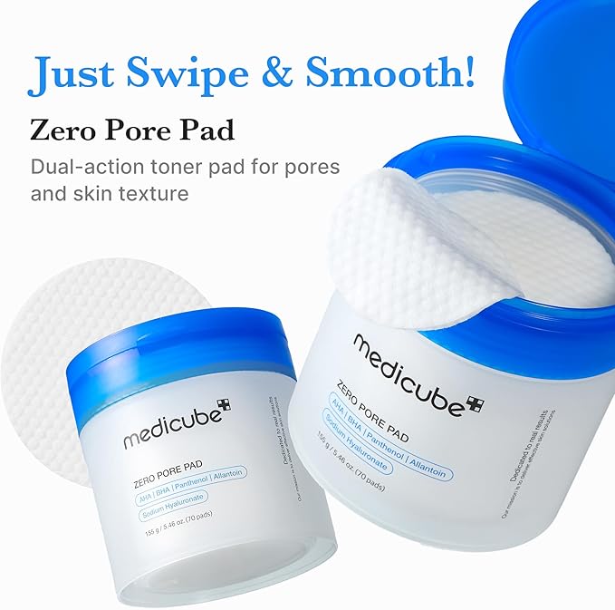 Medicube Zero Pore Pads 2.0, Dual-Textured Facial Toner Pads for Exfoliation and Pore Care with 4.5% AHA Lactic Acid & 0.45% BHA Salicylic Acid, Ideal for All Skin Types, Korean Skin Care (70 units)-FemmiqueWomen