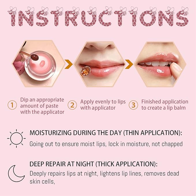 2PCS Lip Balm Honey Pot, Honey Pot Lip Balm for Dry Cracked Lips, Strawberry Lip Balm Scrubs Exfoliator & Moisturizer, Hydrating Lip Balm Honey Pot with Wand, Lip Sleeping Mask (C)-FemmiqueWomen