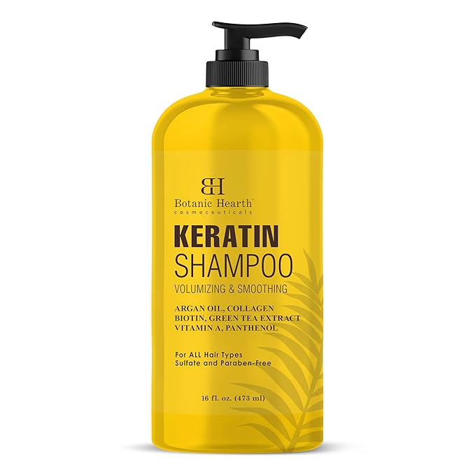 Botanic Hearth Keratin Shampoo | With Argan Oil, Collagen & Biotin | Best For Dry Damaged, Fizzy & Color Treated Hair | Hair Thickening & Sulfate Free | 16 Fl Oz (Pack Of 1)-FemmiqueWomen