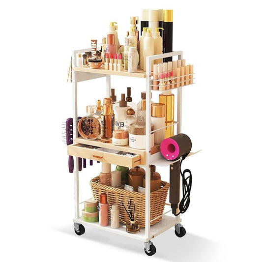 Makeup Organizer Storage Cart, Floor Skincare Organizers, Makeup Stand with Drawers, Vanity Organizer Cosmetics Display Cases Holder for Skin Care Nail Polish Perfume Makeup Brush Hair Tool-FemmiqueWomen