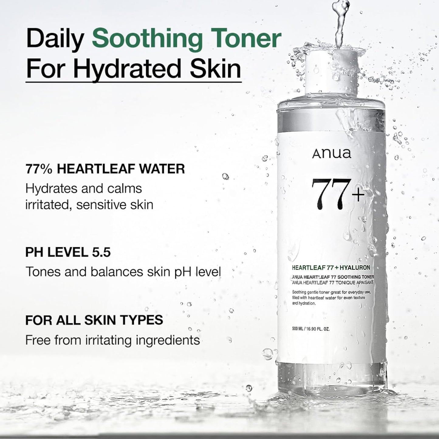 Anua Heartleaf 77 Soothing Toner I pH 5.5 Trouble Care, Calming Skin, Refreshing, Hydrating, Purifying, Cruelty Free, Vegan,(250ml / 8.45 fl.oz.)-FemmiqueWomen