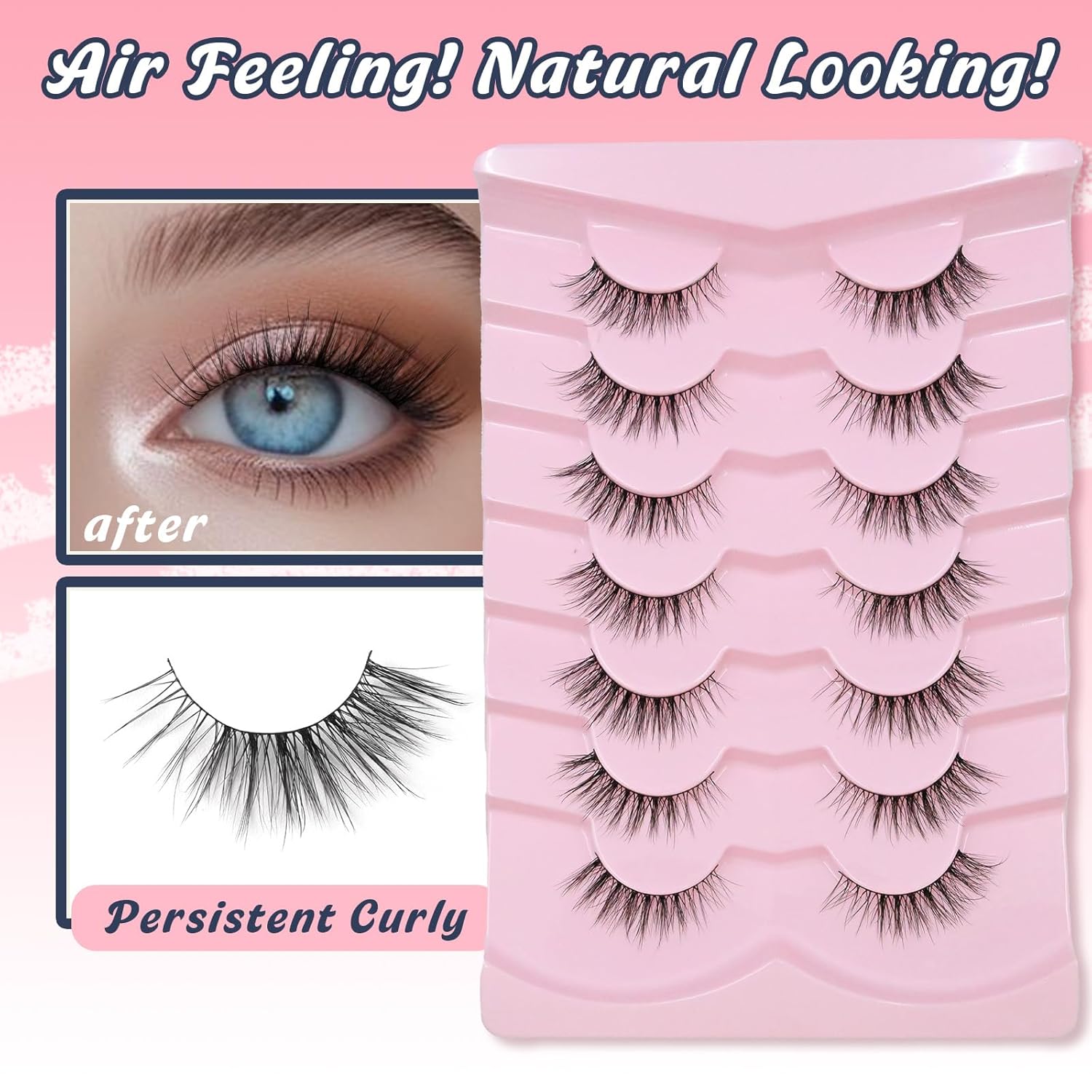 Eyelashes Natural Cat Eye Lashes 13mm Wispy Lashes False Eye Lashes with Thin Cotton Band C Curl Fake Eyelashes 3D Volume Lash Pack 7 Pair Siligli-FemmiqueWomen