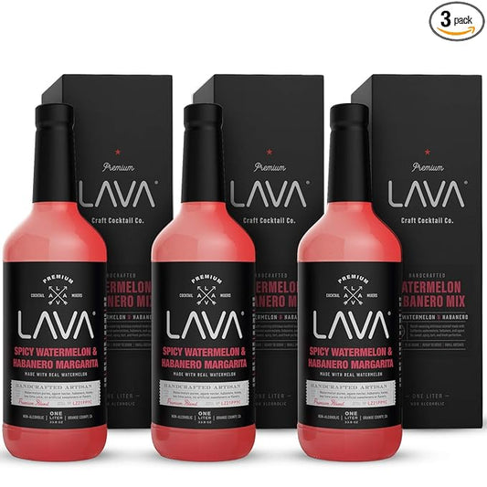(3 Pack) LAVA Premium Spicy Watermelon Habanero Margarita Mix, Cold-Pressed Organic Watermelon, Agave, Habanero, No Artificial Sweeteners, Lots of Flavor, Ready to Use, 1-Liter (33.8oz) Glass-FemmiqueWomen