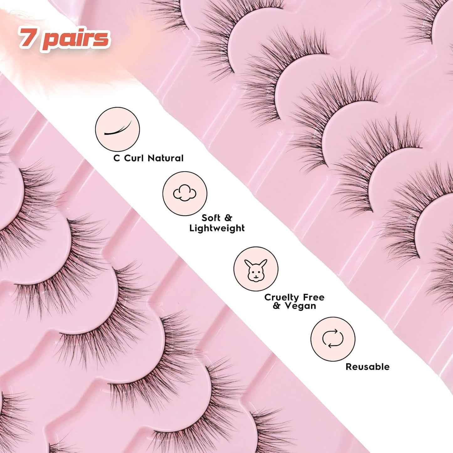 Lashes Natural Look 12MM False Eyelashes Wispy C Curl Short Eye Lashes False Lash Pack with Thin Cotton Band 3D Volume Fake Eyelashes 7 Pair Siligli-FemmiqueWomen