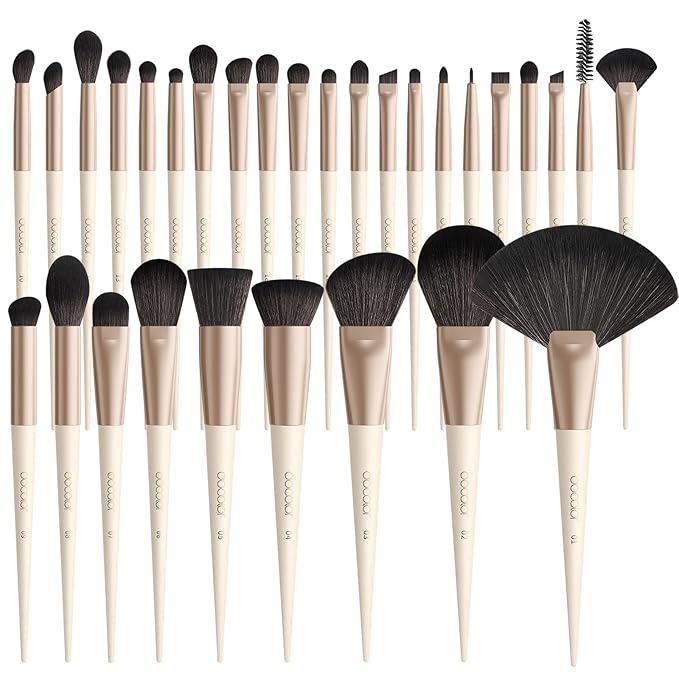 Docolor Makeup Brushes Set Professional 30Pcs Makeup Brushes Premium Synthetic Powder Kabuki Foundation Contour Blush Concealer Eye Shadow Blending Eyeliner Crease Eyebrow Make Up Brush Kit - Beige-FemmiqueWomen