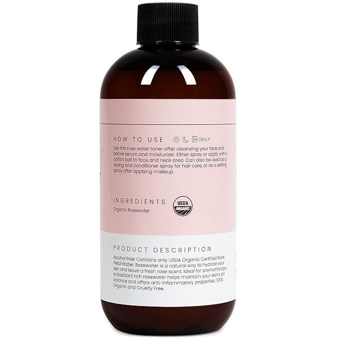 Rose Water Spray for Face & Hair (Refill) - Organic USDA Certified Rosewater Facial Toner - Alcohol-Free Makeup Setting Hydrating Face Mist - Anti-Aging Toner Spray - 8 Fl Oz-FemmiqueWomen