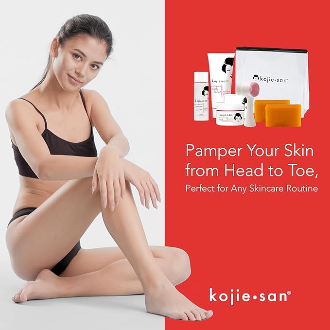 Kojie San Face & Body Complete Brightening Mini Set - 65 Gram x 2 Bars Soap, Body Lotion, Face Cream, and Facial Cleansing Brush-FemmiqueWomen