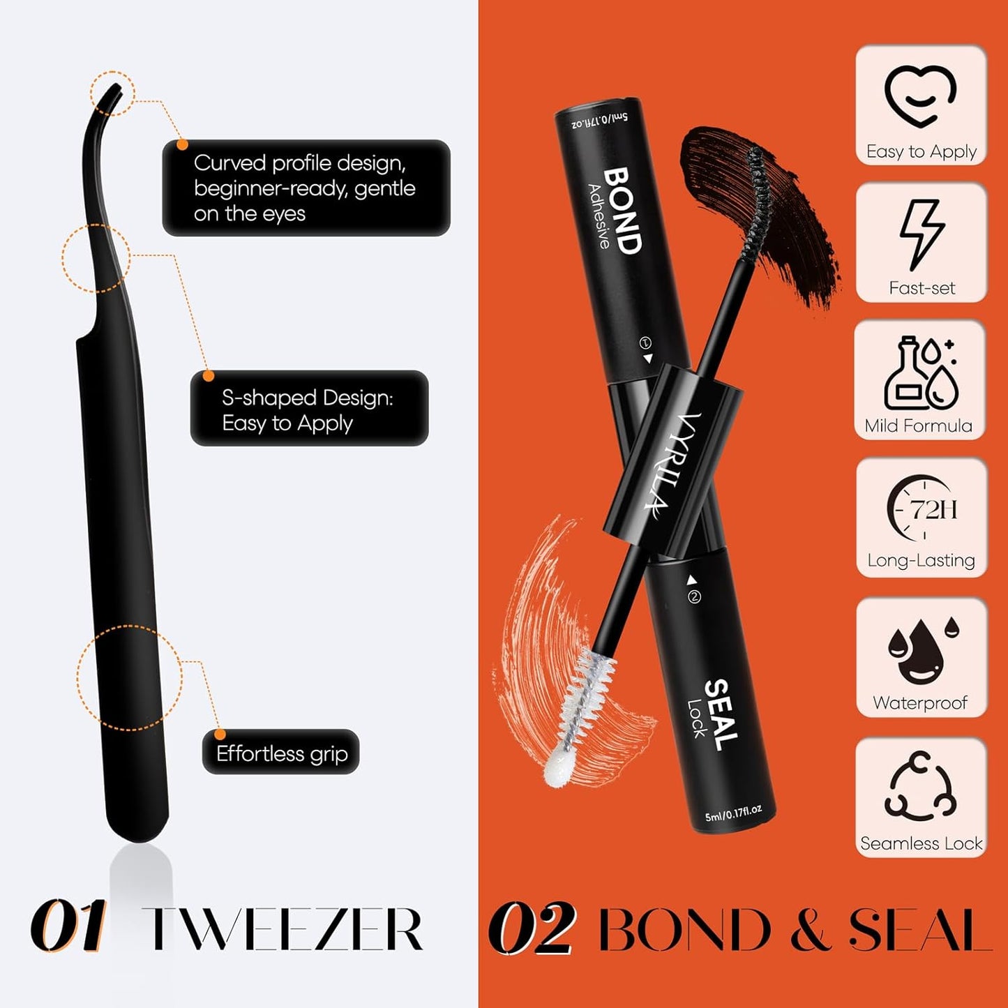 Lash Clusters Kit-VYRILA 0.07mm Wispy 8-14mix C Curl Eyelash Clusters with Lash Bond and Seal Waterproof, Eyelash Tweezers (30P+S05 KIT 192pcs-8-14mix)-FemmiqueWomen