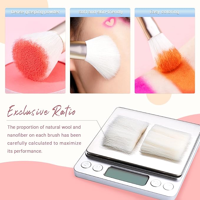 Jessup Makeup Brushes Set Professional, 25PCS Pink Premium Natural Powder Foundation Eyeshadow Blending Concealer Blusher Highlight Labeled Brushes, T290-FemmiqueWomen