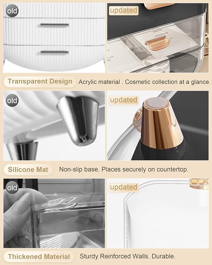 Makeup Organizer, Skincare Holder Bathroom Counter Organizer, Storage Box Cosmetic Display Cases, Teen Girl Gifts Trendy Stuff Make up Organizers for Vanity, Dresser, Countertop (black)-FemmiqueWomen