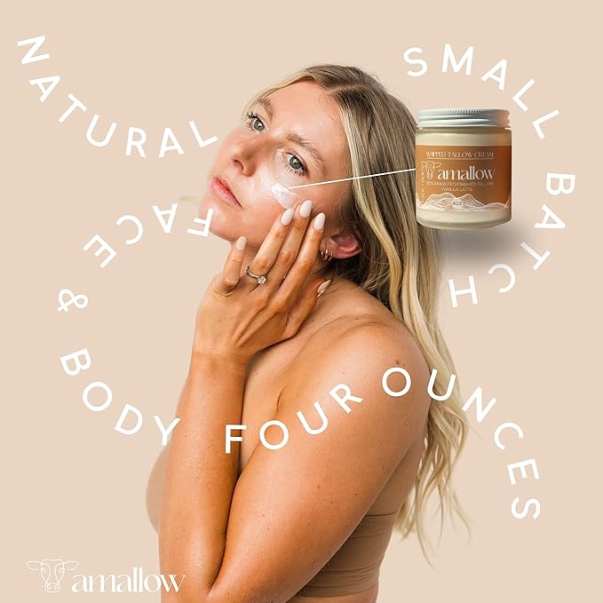 Amallow 100% Grass Fed Beef Tallow for Skin Care - Face + Body - Whipped Moisturizer - Natural Lotion, 4 FL. oz. (Vanilla Latte)-FemmiqueWomen