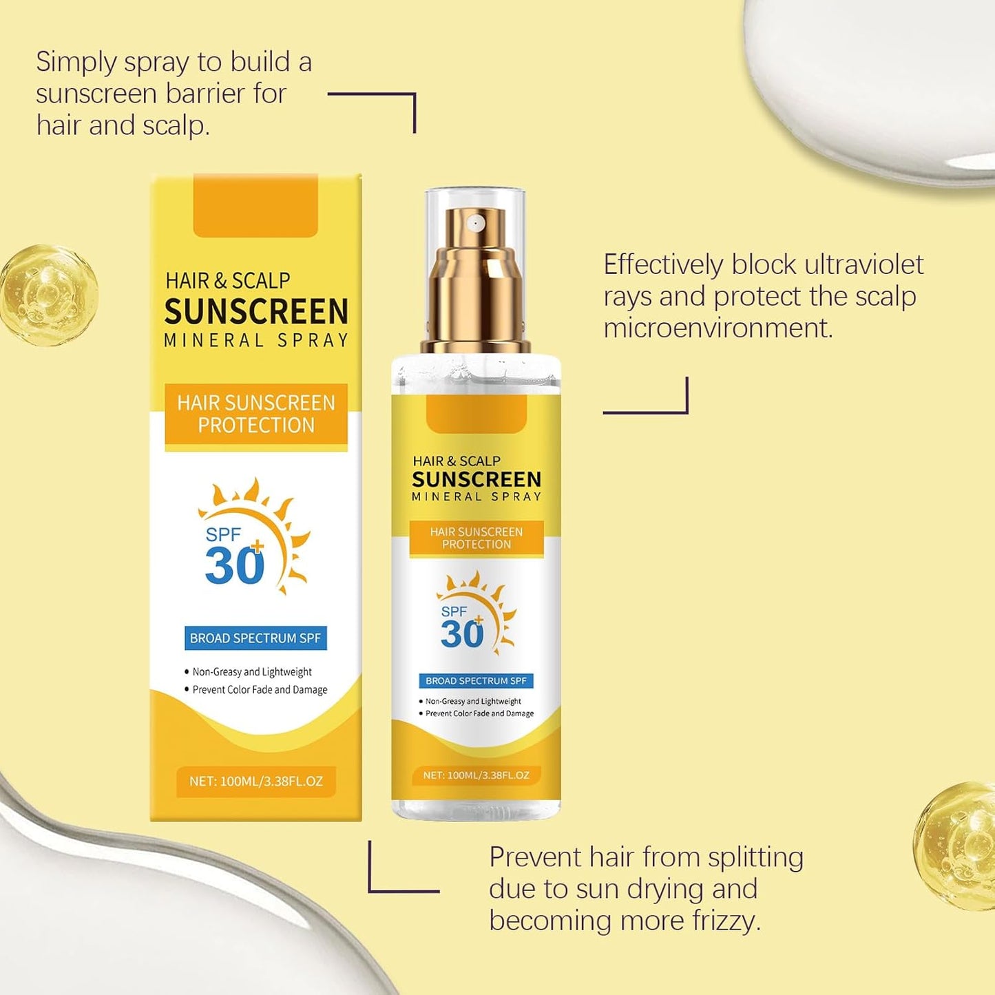 2 Pcs Ultimate Hair and Scalp Sunscreen Spray SPF 30 PA++ Oil Control Lightweight Breathable for All Hair Colors and Types.-FemmiqueWomen