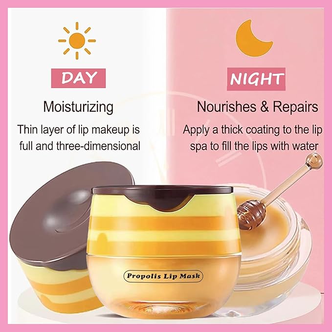 1 PCS Bee Lip Balm Lip Mask Honey Pot, Honey Moisturizing Sleeping Lip Mask Overnight with Sticks, Lip Balm Honey Pot Lip Balm Hydrating Prevention Dry and Crack Lip Scrubs Exfoliator-FemmiqueWomen