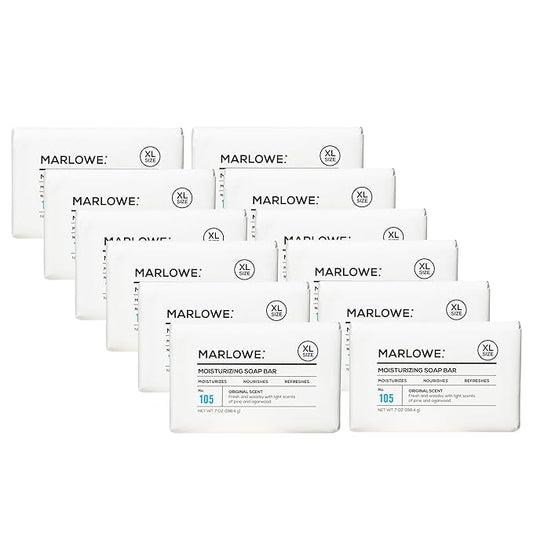 MARLOWE. No. 105 Bar Soap for Men 7 oz (12 Bars) Moisturizing Body Soap, Nourishing & Refreshing with Natural Extracts, Shea Butter, Olive Oil & Green Tea Extracts, Original Sage & Fir Scent-FemmiqueWomen