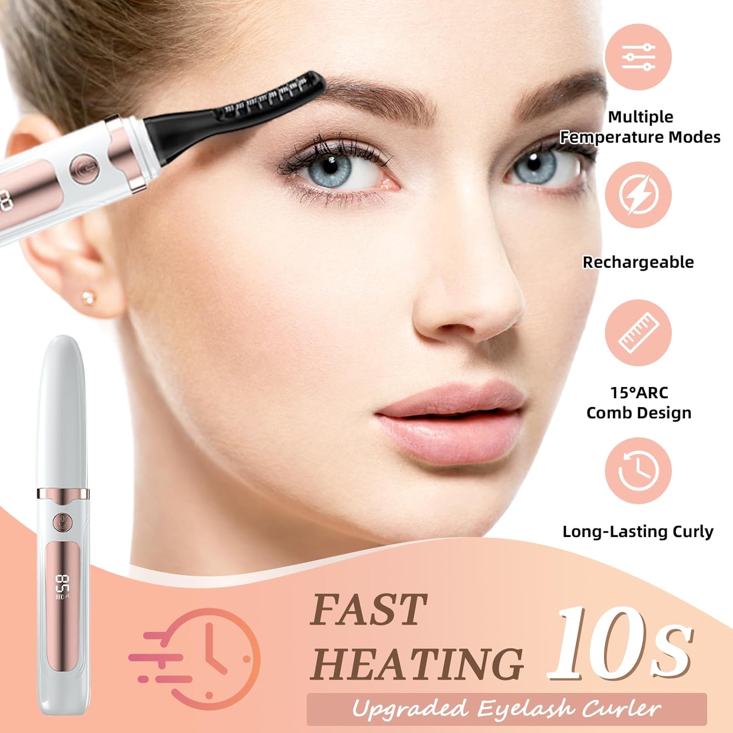 2025 Heated Eyelash Curler-USB Rechargeable Electric Eyelash Curler- Eyelash Curlers Heated 4 Temperature Modes Fast Heat Up Within 5s - 24 Hours Long Lasting- with Led Display for Women Girls (White)-FemmiqueWomen