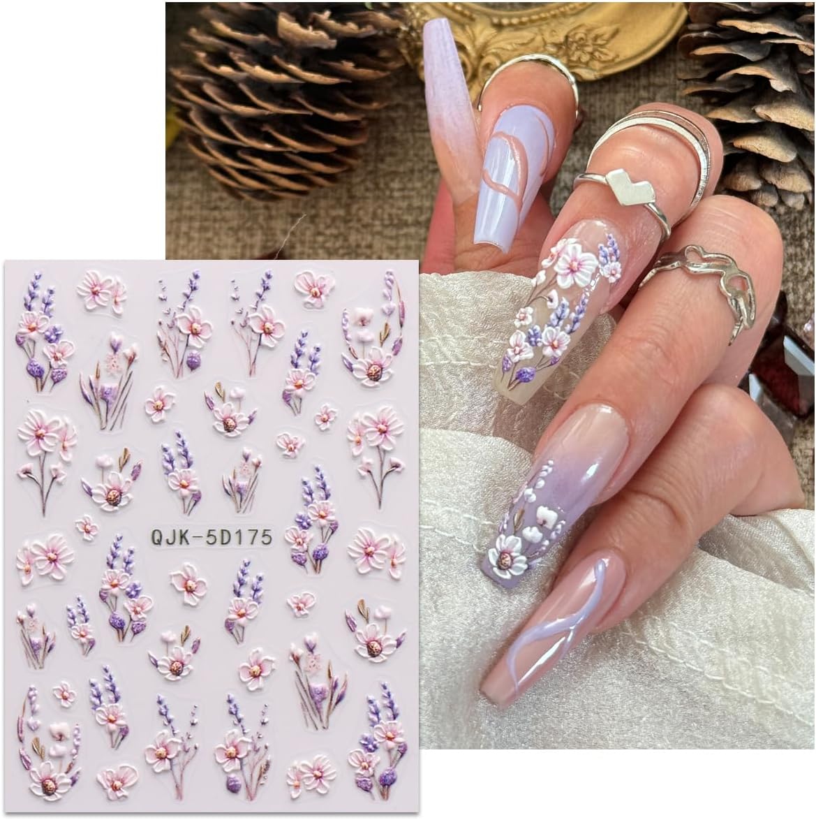 JMEOWIO 3D Embossed Flower Nail Art Stickers Decals Self-Adhesive 5D Spring Summer Floral Nail Supplies Nail Art Design Decoration Accessories 4 Sheets-FemmiqueWomen