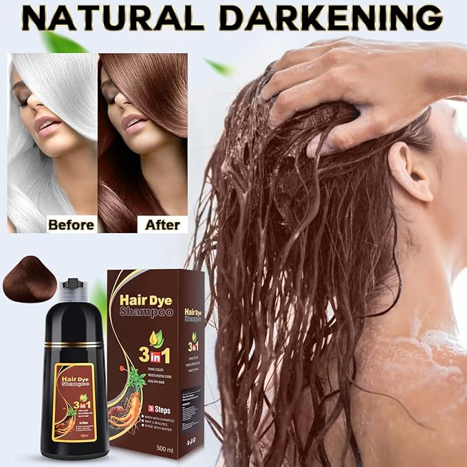 Hair Dye Shampoo Chestnut Brown Hair Color Shampoo for Gray Hair Coverage Herbal Hair Dye Shampoo 3 in 1 for Men and Women, Instant Color Shampoo-FemmiqueWomen