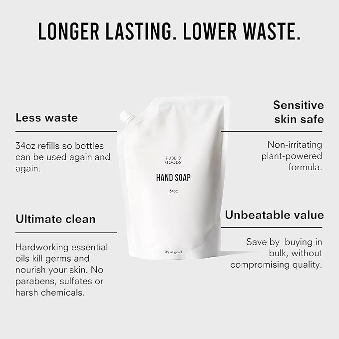 Public Goods Hand Soap | Cleansing Soap for Kitchen & Bathroom | Made with Natural Essential Oils | Paraben & Sulfate Free | Vegan Friendly | 34 Fl Oz Refill-FemmiqueWomen