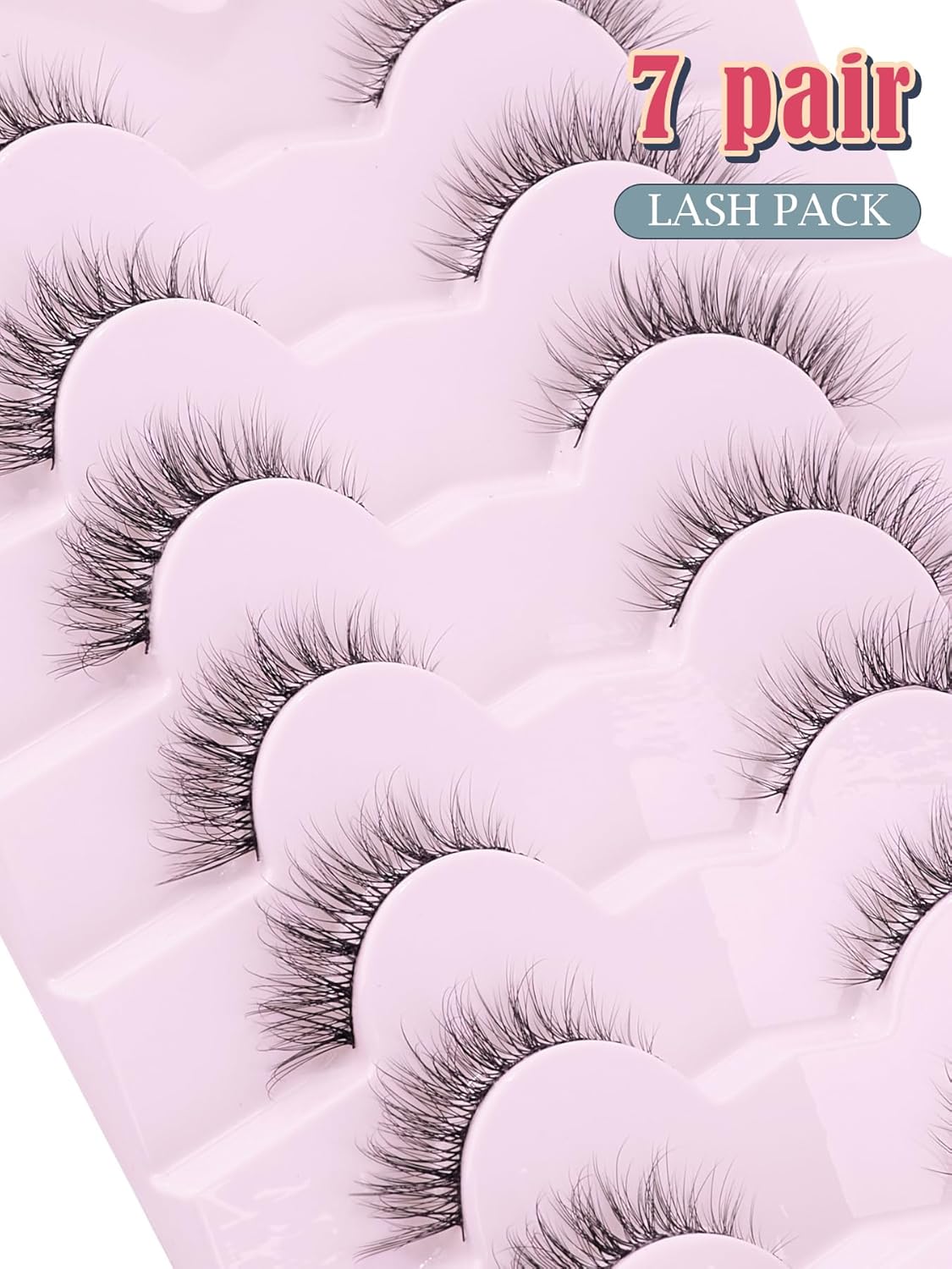 Natural Lashes Wispy Cat Eye Lashes 12mm False Eyelashes Natural Look Strip Lashes Thin Cotton Band Soft Eyelashes 3D Volume Lashes Pack C Curl Siligli Eyelashes 7 Pair-FemmiqueWomen