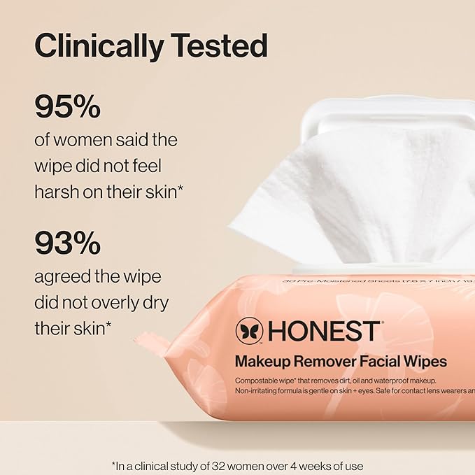 Honest Beauty Fragrance Free Cleansing Makeup Remover Facial Wipes | Plant Based, Hypoallergenic, Gentle for Sensitive Skin | 30 Count-FemmiqueWomen