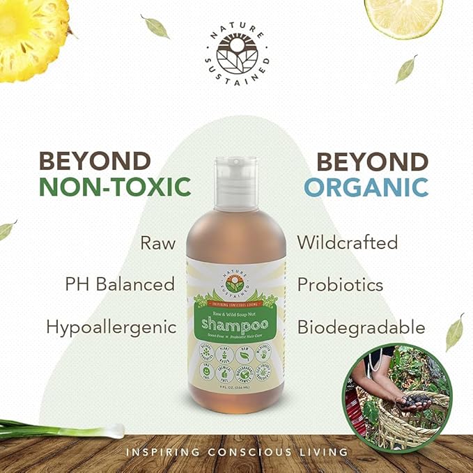 Natural Shampoo - Organic, Raw & Wildcrafted with Probiotics, Hypoallergenic Natural & Sulfate Free Shampoo for Sensitive Scalp, Dry Hair, Dandruff, Eczema & Psoriasis, 9oz, Original-FemmiqueWomen