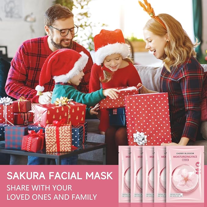5 Pack Sheets Face Masks Skincare For All Skin Types, Cherry Facial Sheet Masks, Hydrating Facial Sheets Mask for Firming, Sheet Mask with Cherry Blossom Face Mask for Glowing Skin-FemmiqueWomen