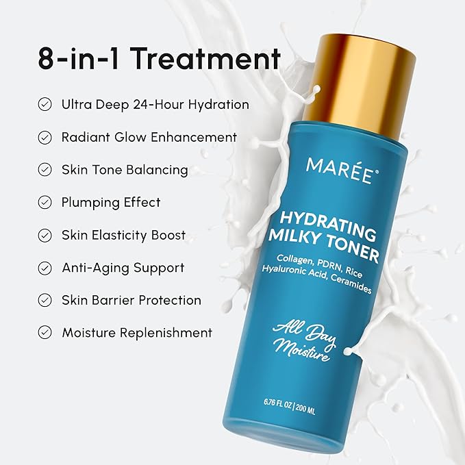 MAREE Hydrating Milky Toner for Face - Rice Toner with Niacinamide & Collagen - Skin Barrier Repair Hydrating Toners for Face - Milk Toners Essence - PDRN, Hyaluronic Acid, Ceramides - Tonico Facial-FemmiqueWomen