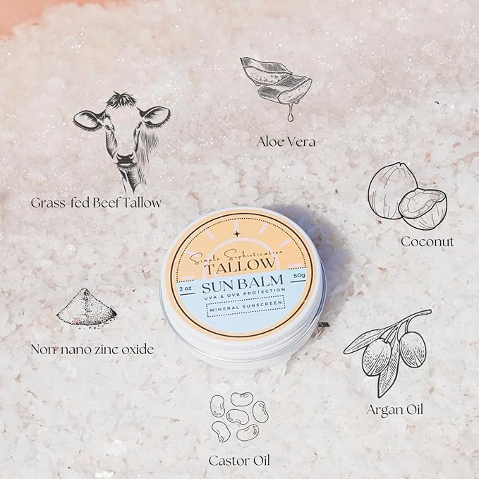 Tallow Sun Balm, tinted - with grassfed tallow, castor oil, zinc oxide | Mineral Sunscreen | Natural, Clean, Organic | Reef Safe, Ocean Friendly | Spf 30 - suitable for sensitive skin (2 oz) (Fair)-FemmiqueWomen