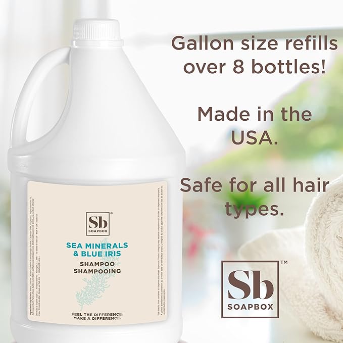 Soapbox Sea Minerals & Blue Iris Shampoo, Vegan, Color Safe, Harsh Harsh Sulfate Free & Silicone Free Hair Shampoo Refill for Home & Professional Use - Gallon Size-FemmiqueWomen