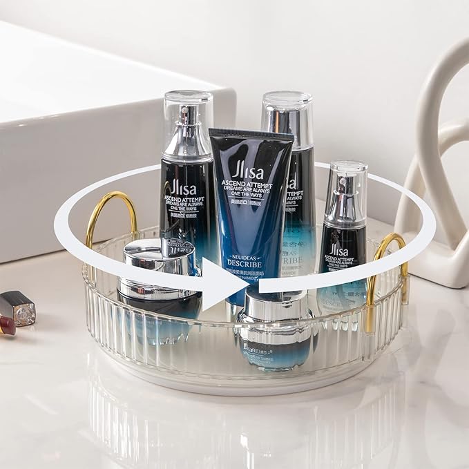 Rotating Makeup Organizer for Vanity, High-Capacity Skincare Clear Make Up Storage Perfume Organizers Cosmetic Dresser Organizer Countertop 360 Spinning (Clear, 1 Tier)-FemmiqueWomen