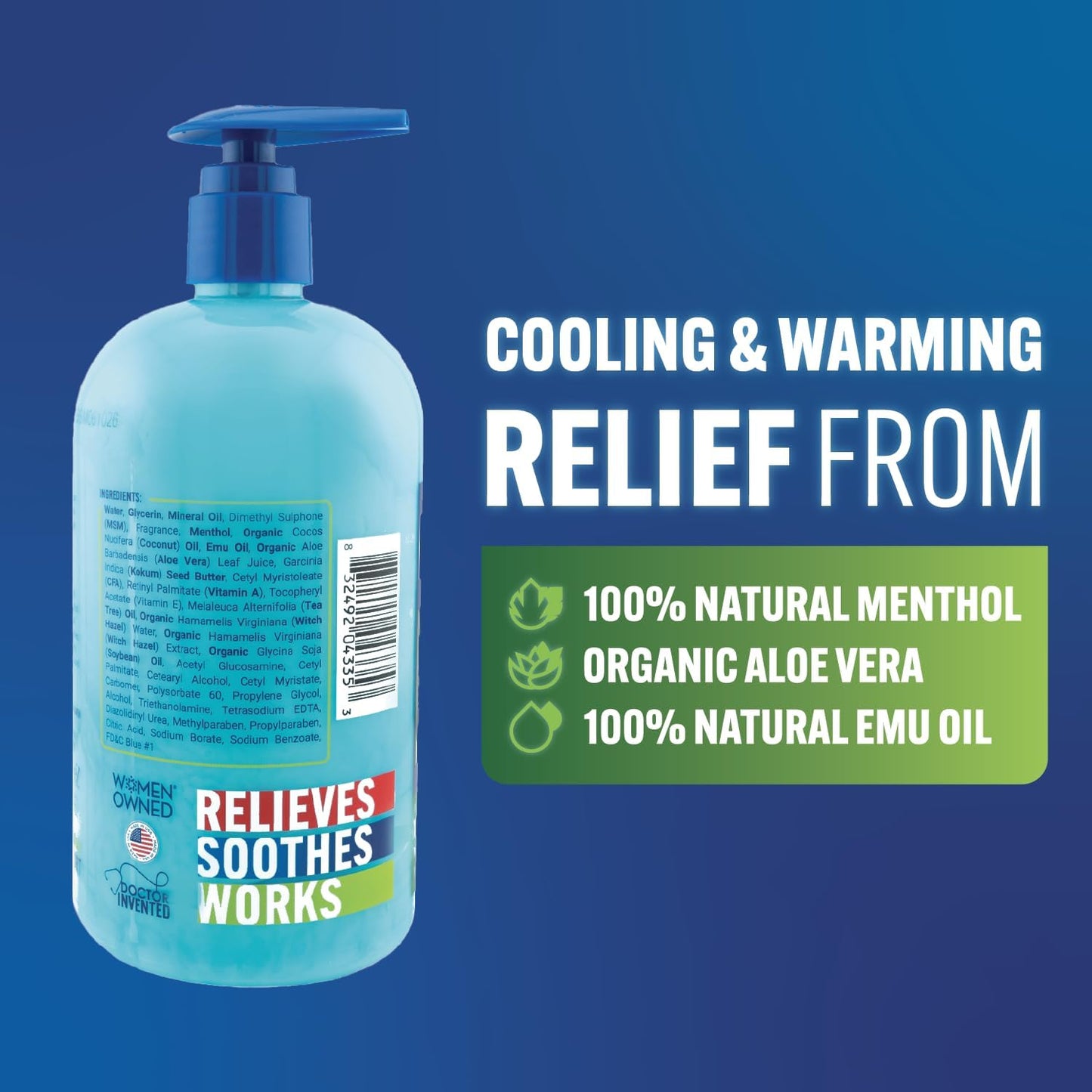 Blue Stop Max Massage Gel for Body Aches, 16 oz Pump Bottle; 3 in 1 Product Relieves Body Aches, Supports Joints and Nourishes The Skin-FemmiqueWomen