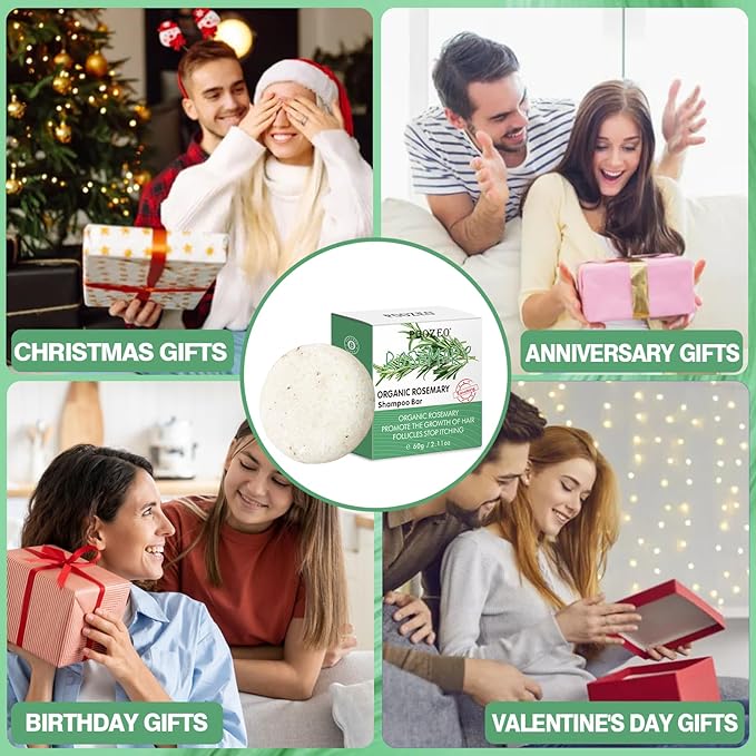 2 Pack Rosemary Hair Shampoo Bar,Deep Cleansing for Scalp Hair Loss Shampoo Soap,Organic Hair Oil Control,Solid Shampoo for Hair Growth, Refreshing and Hydrating Soap for Stocking Stuffers Women Gifts-FemmiqueWomen