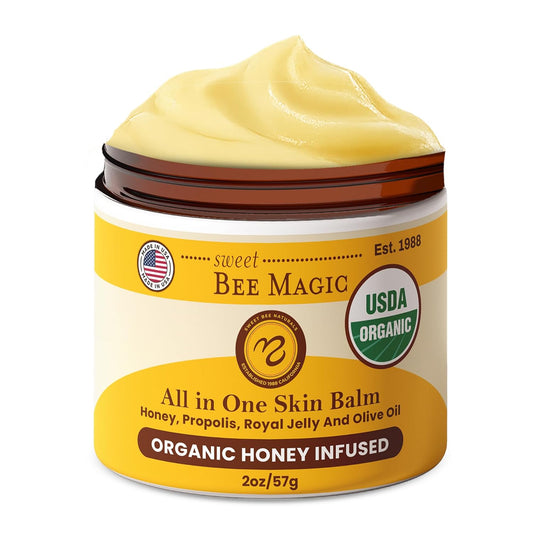 Sweet Bee Magic All In One Healing Organic Balm - Natural Skin Healing Cream, Beeswax Balm for Dry Skin, Face & Body Moisturizer - Certified Organic, All Natural Aid - 2 Jars (2oz Each,4oz Total)-FemmiqueWomen