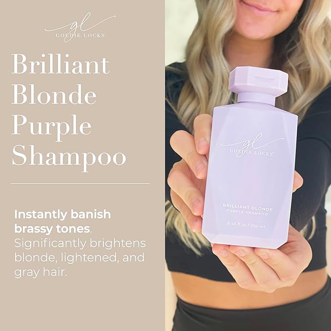 Goldie Locks Brilliant Blonde Purple Shampoo for Blonde, Lightened, Grey Hair & Extensions, Brightens, Tones, Eliminates Brass, Sulfate-Free, Nourishing, Moisturizing, Color Safe, 8.45 Fl Oz Bottle-FemmiqueWomen