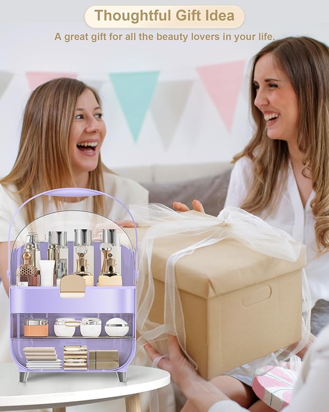 Makeup Organizer, Skincare Holder Bathroom Counter Organizer, Storage Box Cosmetic Display Cases, Teen Girl Gifts Trendy Stuff Make up Organizers for Vanity, Dresser, Countertop (purple)-FemmiqueWomen