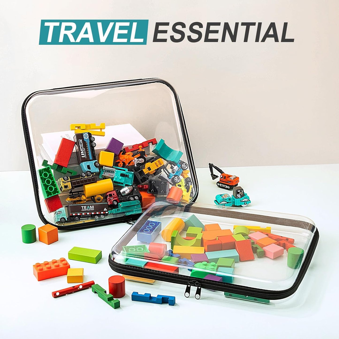 Sanwuta 6 Pcs Clear Hard Zipper Case Pencil Pouches Hard Plastic Zipper Pouches Makeup Bag Transparent Cases for Snacks Plastic Storage Organizer Box for Travel(Black,13.78 x 11.81 x 2 Inch)-FemmiqueWomen