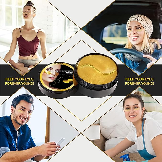 24K Collagen Eye Mask 60 Pcs Moisturzing Eye Pads for Puffy Eyes, Dark Circles, Under Eye Bags, Anti-Wrinkle, Moisturizing, Eye Skin Care Fast Absorption Eye Patches Gel for Women Man-FemmiqueWomen