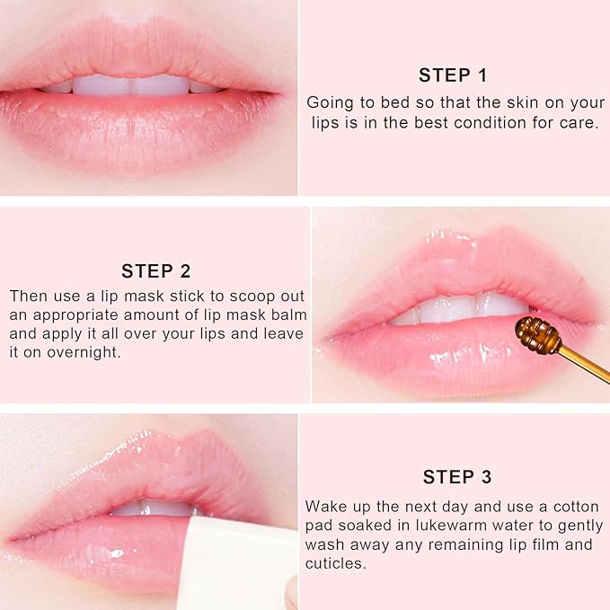 3Pcs Lip Balm Honey Pot with Stick, Honey Strawberry Apple Moisturizing and Hydrating Sleeping Lip Mask, Day and Night Repair and Care, Improve Lip Color, Reduce Lip Lines (SET C)-FemmiqueWomen