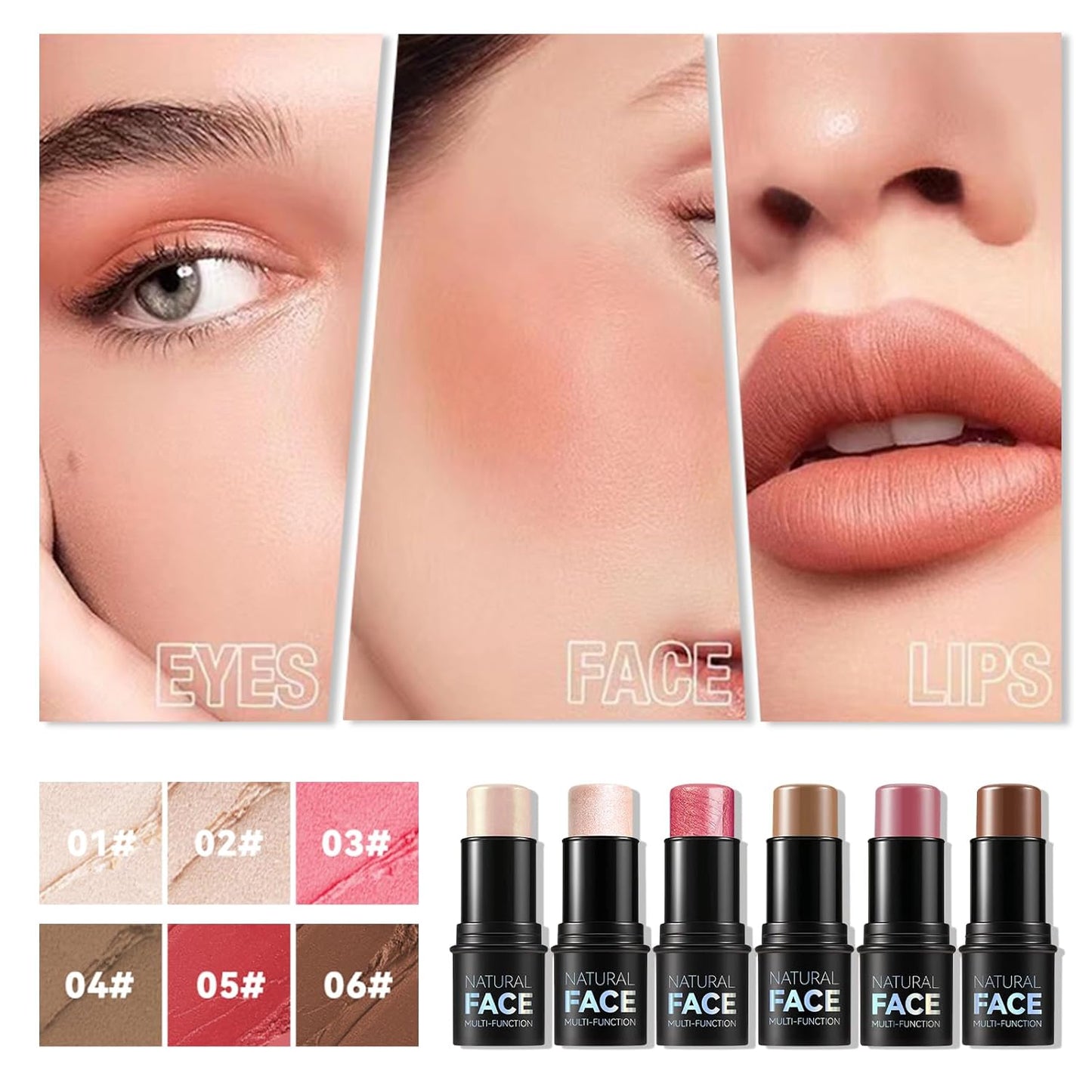 3Pcs Cream Contour Stick Makeup Kit,Create Face Contour,Highlighter Stick,Blush stick for Sculpt the Cheeks,Bronzer Contour Sticks,Waterproof Long-lasting Contour set,Non-greasy(01#,03#,04#)-FemmiqueWomen