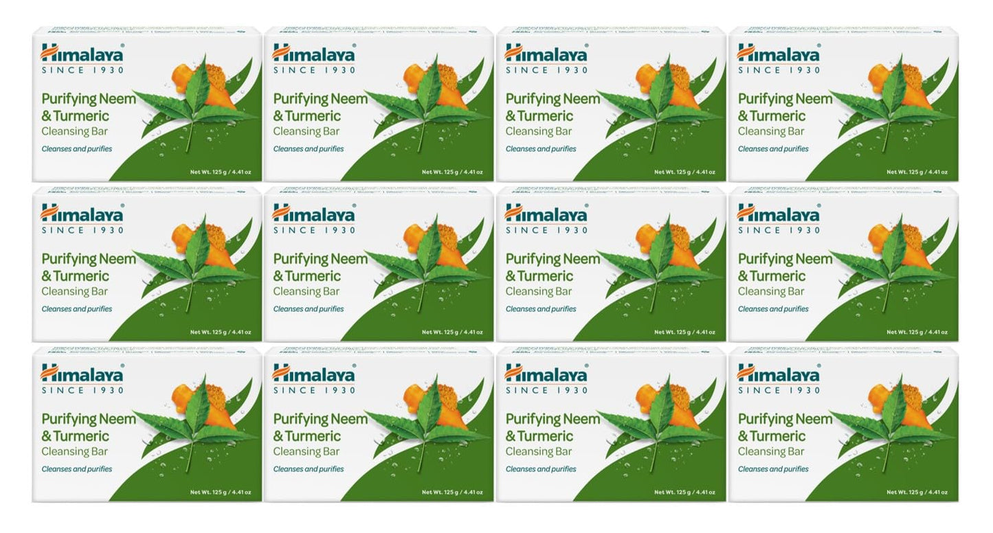 Himalaya Purifying Neem & Turmeric Cleansing Bar, Face and Body Soap for Soft and Clear Skin, 4.41 oz, 12 Pack-FemmiqueWomen