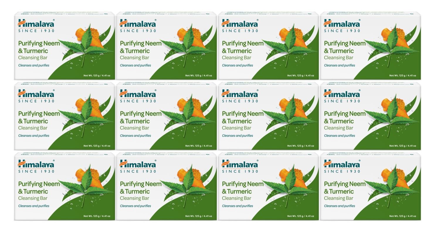 Himalaya Purifying Neem & Turmeric Cleansing Bar, Face and Body Soap for Soft and Clear Skin, 4.41 oz, 12 Pack-FemmiqueWomen
